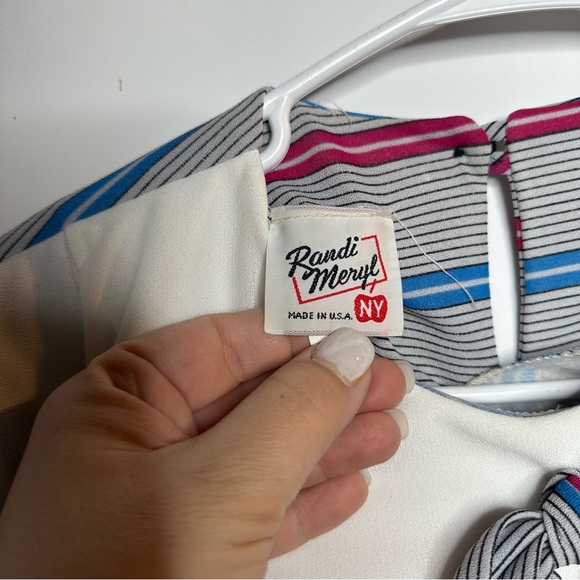 Vintage 80s, Striped Midi Dress, Sailor Collar, Gathered Waist,  Size MEDIUM - Picture 3 of 10